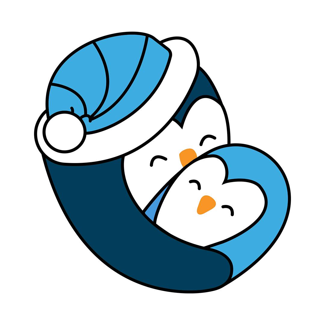 Logo da campanha do agasalho USP com dois pinguins se abraçando